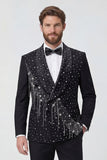 Black Shawl Lapel 2 Piece Double Breasted Men's Wedding Suits with Beading