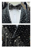 Black Shawl Lapel 2 Piece Double Breasted Men's Wedding Suits with Beading