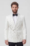 Black Shawl Lapel 2 Piece Double Breasted Men's Wedding Suits with Beading