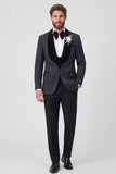 2 Piece Black Shawl Lapel One Button Men's Wedding Suits with Beading