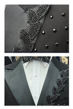 2 Piece Black Peak Lapel Double Breasted Men's Prom Suits with Beading