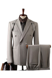 Grey 2 Piece Notch Lapel Double Breasted Men's Prom Suits