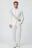 White 2 Piece Peak Lapel One Button Men's Wedding Suits with Beading