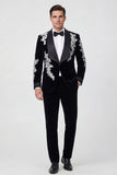 Shawl Lapel Black One Button Men's Wedding Blazer with Appliques