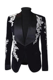 Shawl Lapel Black One Button Men's Wedding Blazer with Appliques