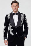 Shawl Lapel Black One Button Men's Wedding Blazer with Appliques