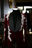 Shawl Lapel Black One Button Men's Wedding Blazer with Appliques