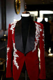 Shawl Lapel Black One Button Men's Wedding Blazer with Appliques