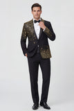 Shawl Lapel 2 Piece Black One Button Men's Prom Suits with Beading