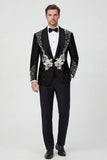 2 Piece Black Shawl Lapel One Button Beaded Men's Wedding Suits