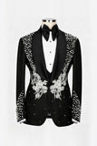 2 Piece Black Shawl Lapel One Button Beaded Men's Wedding Suits