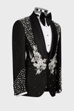 2 Piece Black Shawl Lapel One Button Beaded Men's Wedding Suits