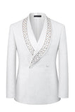 Black 2 Piece Shawl Lapel One Button Jacquard Men's Prom Suits with Beading