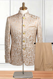 2 Piece Gold Single Breasted Printed Men's Suits
