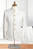 2 Piece Gold Single Breasted Printed Men's Suits