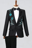 Blue One Button Notch Lapel Beaded Men's Prom Suits