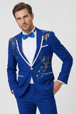 Blue One Button Notch Lapel Beaded Men's Prom Suits