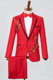 Blue One Button Notch Lapel Beaded Men's Prom Suits