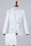Blue One Button Notch Lapel Beaded Men's Prom Suits