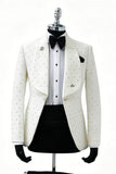 2 Piece Shawl Lapel Blue One Button Men's Prom Suits with Beading