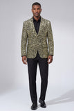 Sparkly Gold Notch Lapel Single Breasted Beaded Men's Jacket