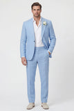 Sky Blue Peak Lapel One Button 2 Piece Men's Wedding Suits