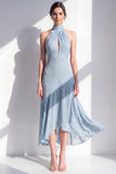 Olive A-Line Halter Neck Chiffon Midi Dress