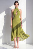 Olive A-Line Halter Neck Chiffon Midi Dress
