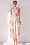 Apricot Halter Neck A-Line Midi Floral Dress