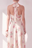 Apricot Halter Neck A-Line Midi Floral Dress