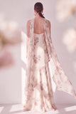 Apricot Mermaid Chiffon Spaghetti Straps Maxi Floral Dress with Slit