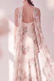 Apricot Mermaid Chiffon Spaghetti Straps Maxi Floral Dress with Slit