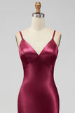 Yellow Spaghetti Straps Sheath Satin Bridesmaid Dress