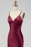 Yellow Spaghetti Straps Sheath Satin Bridesmaid Dress