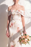 Off The Shoulder Ivory Red Floral Mermaid Bridesmaid Dress