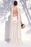 Strapless Ivory Red Floral A Line Bridesmaid Dress with Neck Scarf