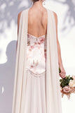Strapless Ivory Red Floral A Line Bridesmaid Dress with Neck Scarf