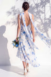 Green Floral Mermaid V Neck Bridesmaid Dress with Scarf