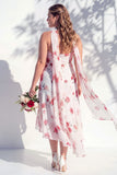 Green Floral Mermaid V Neck Bridesmaid Dress with Scarf