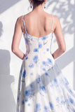 Green Floral A Line Cowl Neck Bridesmaid Dress