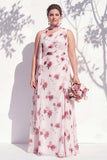 One Shoulder Green Floral A Line Bridesmaid Dress with Slit