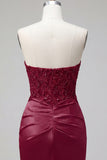 Satin Burgundy Sweetheart Ruched Bodycon Mini Cocktail Dress with Sequins