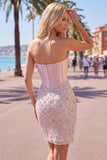 Sweetheart Blush Satin Bodycon Corset Sequins Short Prom Dress