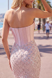 Sweetheart Blush Satin Bodycon Corset Sequins Short Prom Dress