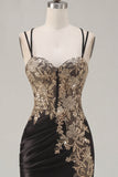 Black Satin Bodycon Ruched Sequins Short Prom Dress with Slit