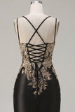 Black Satin Bodycon Ruched Sequins Short Prom Dress with Slit