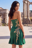 Dark Green Satin Bodycon Sweetheart Ruched Sequins Short Prom Dress with Sash