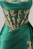 Dark Green Satin Sweetheart Ruched Sequins Sheer Corset Short Prom Dress with Sash