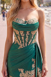 Dark Green Satin Sweetheart Ruched Sequins Sheer Corset Short Prom Dress with Sash