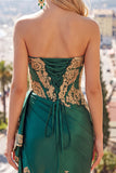 Dark Green Satin Sweetheart Ruched Sequins Sheer Corset Short Prom Dress with Sash